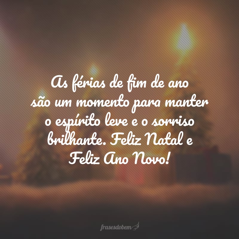 As férias de fim de ano são um momento para manter o espírito leve e o sorriso brilhante. Feliz Natal e Feliz Ano Novo!