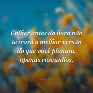 Colher antes da hora não te trará a melhor versão do que você plantou, apenas rascunhos.