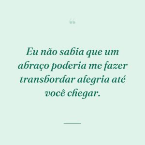 Eu não sabia que um abraço poderia me fazer transbordar alegria até você chegar.