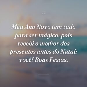 Meu Ano Novo tem tudo para ser mágico, pois recebi o melhor dos presentes antes do Natal: você! Boas Festas.