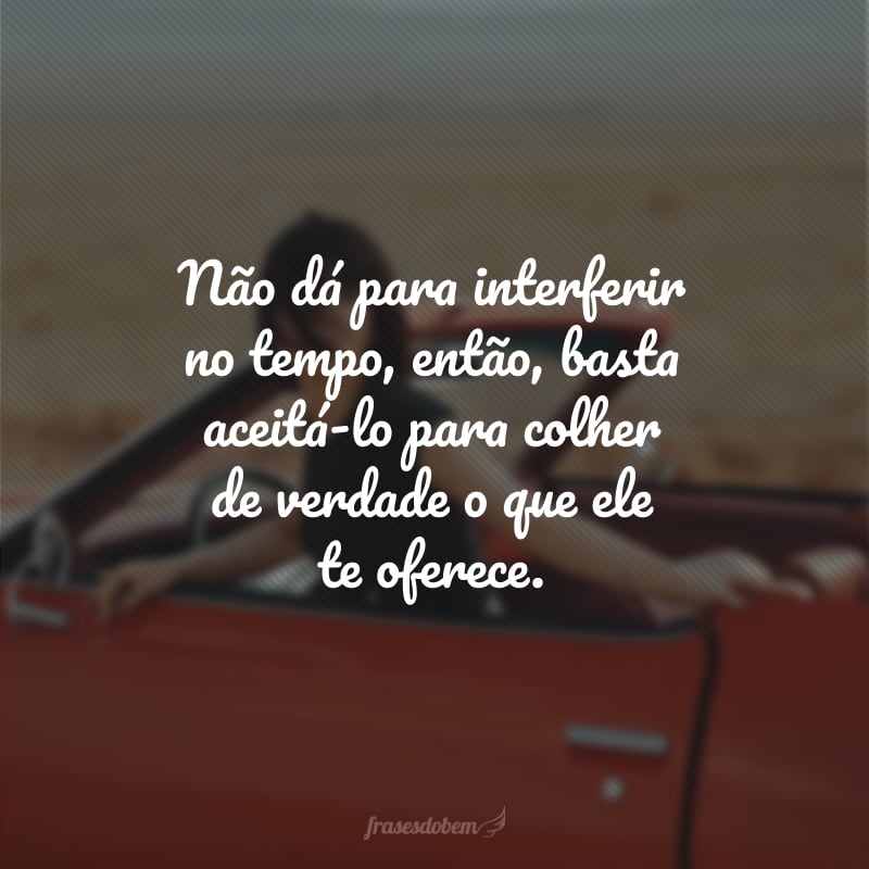 Não dá para interferir no tempo, então, basta aceitá-lo para colher de verdade o que ele te oferece.