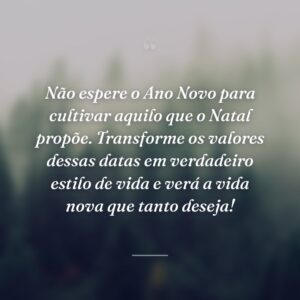 Não espere o Ano Novo para cultivar aquilo que o Natal propõe. Transforme os valores dessas datas em verdadeiro estilo de vida e verá a vida nova que tanto deseja!