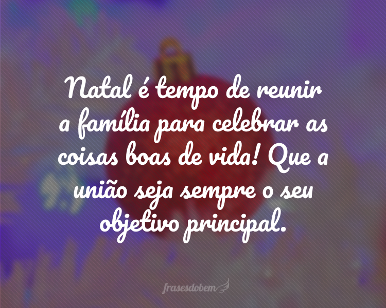 Natal é tempo de reunir a família para celebrar as coisas boas de vida! Que a união seja sempre o seu objetivo principal.