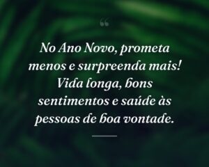 No Ano Novo, prometa menos e surpreenda mais! Vida longa, bons sentimentos e saúde às pessoas de boa vontade.