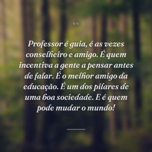 Professor é guia, é as vezes conselheiro e amigo. É quem incentiva a gente a pensar antes de falar. É o melhor amigo da educação. É um dos pilares de uma boa sociedade. E é quem pode mudar o mundo!