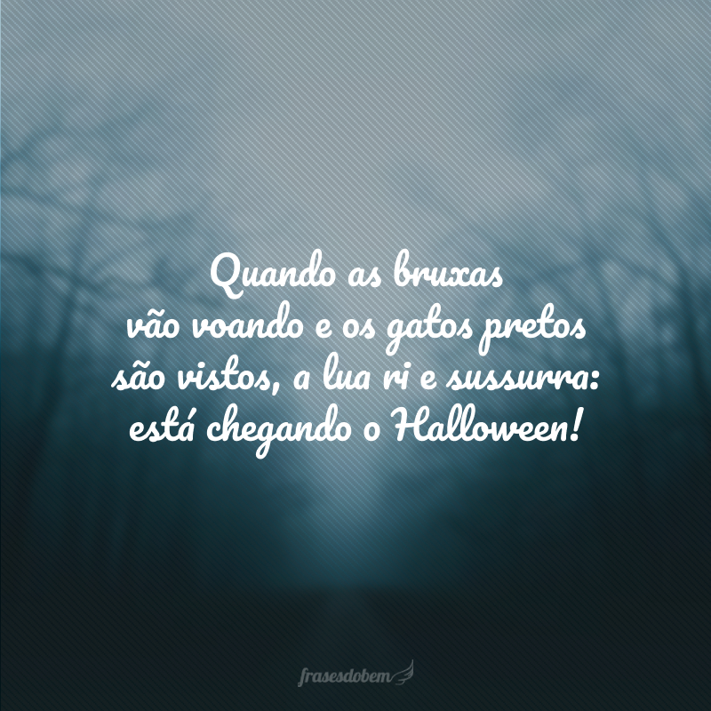 Quando as bruxas vão voando e os gatos pretos são vistos, a lua ri e sussurra: está chegando o Halloween!