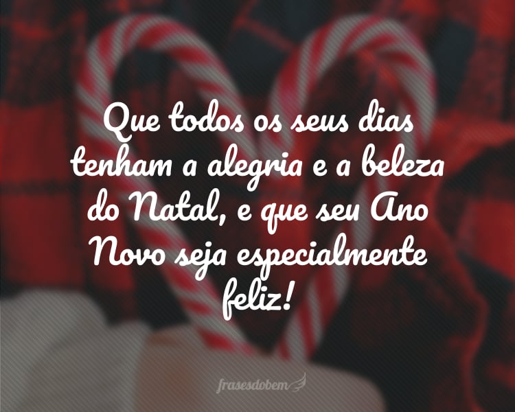 Que todos os seus dias tenham a alegria e a beleza do Natal, e que seu Ano Novo seja especialmente feliz!