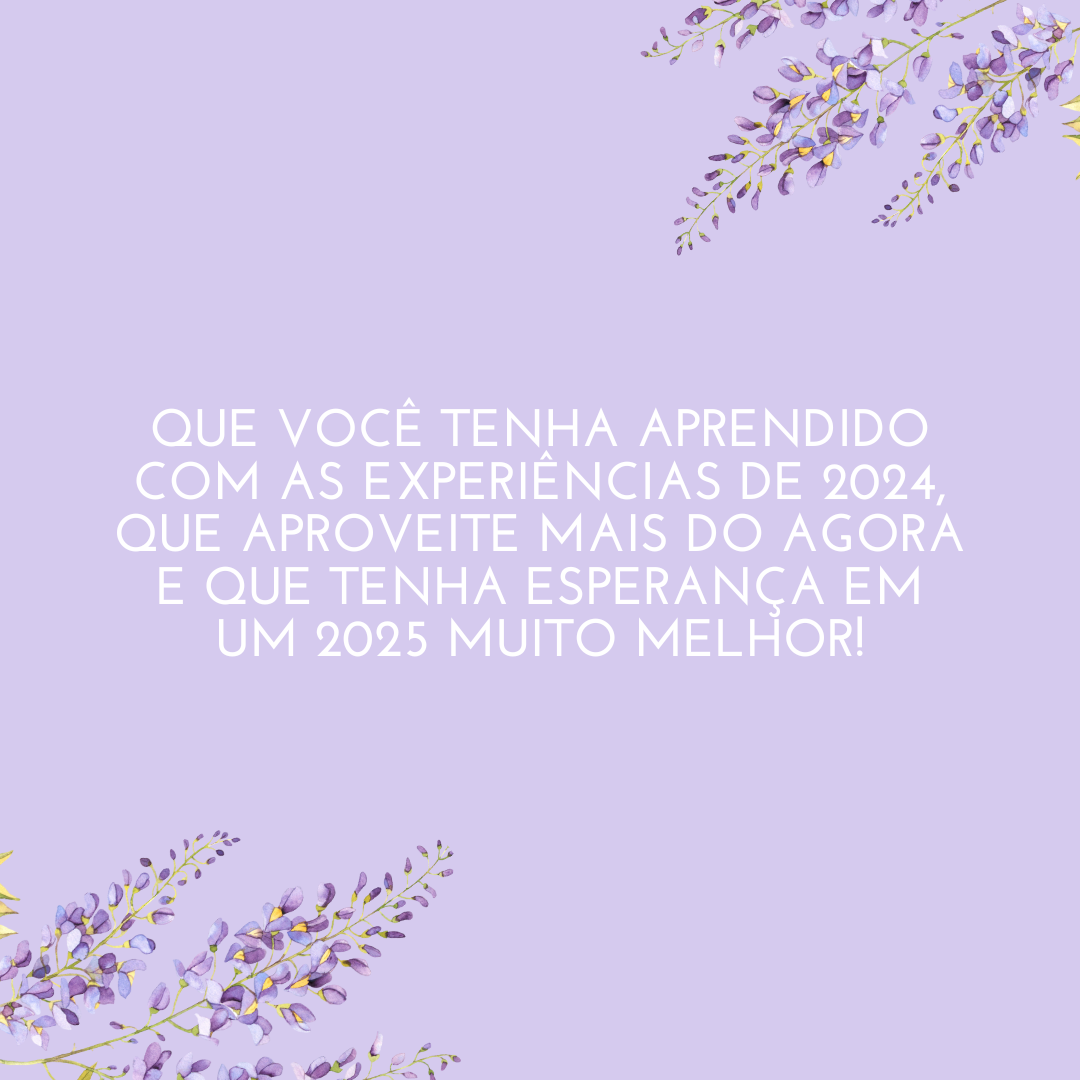 Que você tenha aprendido com as experiências de 2024, que aproveite mais do agora e que tenha esperança em um 2025 muito melhor!