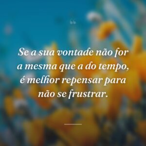 Se a sua vontade não for a mesma que a do tempo, é melhor repensar para não se frustrar.