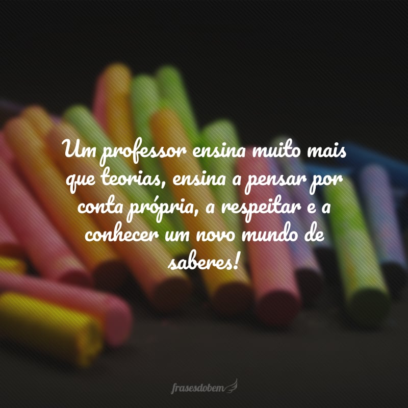 Um professor ensina muito mais que teorias, ensina a pensar por conta própria, a respeitar e a conhecer um novo mundo de saberes!