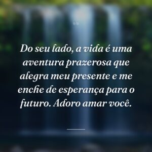 Do seu lado, a vida é uma aventura prazerosa que alegra meu presente e me enche de esperança para o futuro. Adoro amar você.