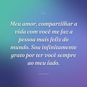 Meu amor, compartilhar a vida com você me faz a pessoa mais feliz do mundo. Sou infinitamente grato por ter você sempre ao meu lado.
