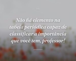 Não há elemento na tabela periódica capaz de classificar a importância que você tem, professor!