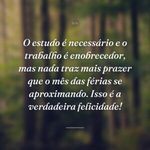 O estudo é necessário e o trabalho é enobrecedor, mas nada traz mais prazer que o mês das férias se aproximando. Isso é a verdadeira felicidade!