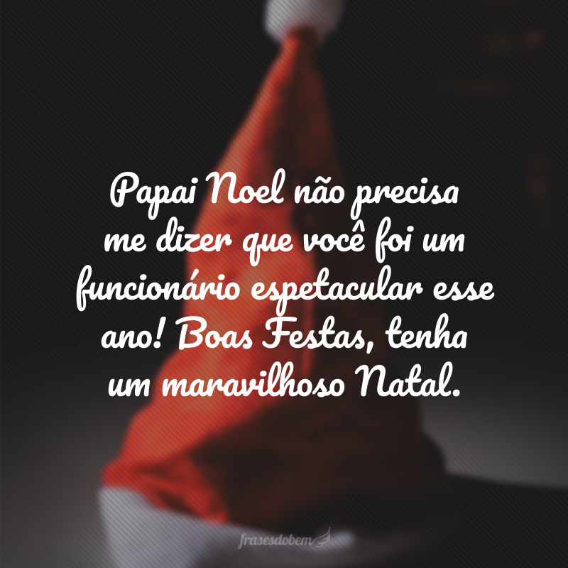 Papai Noel não precisa me dizer que você foi um funcionário espetacular esse ano! Boas Festas, tenha um maravilhoso Natal.