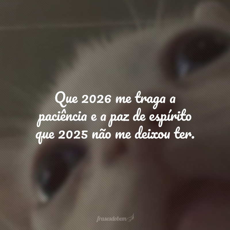 Que 2026 me traga a paciência e a paz de espírito que 2025 não me deixou ter.