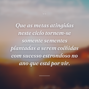 Que as metas atingidas neste ciclo tornem-se somente sementes plantadas a serem colhidas com sucesso estrondoso no ano que está por vir.