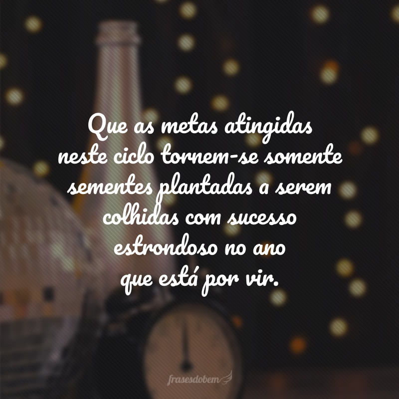 Que as metas atingidas neste ciclo tornem-se somente sementes plantadas a serem colhidas com sucesso estrondoso no ano que está por vir.