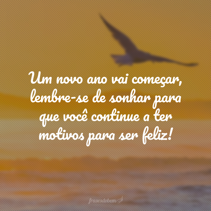 Um novo ano vai começar, lembre-se de sonhar para que você continue a ter motivos para ser feliz!