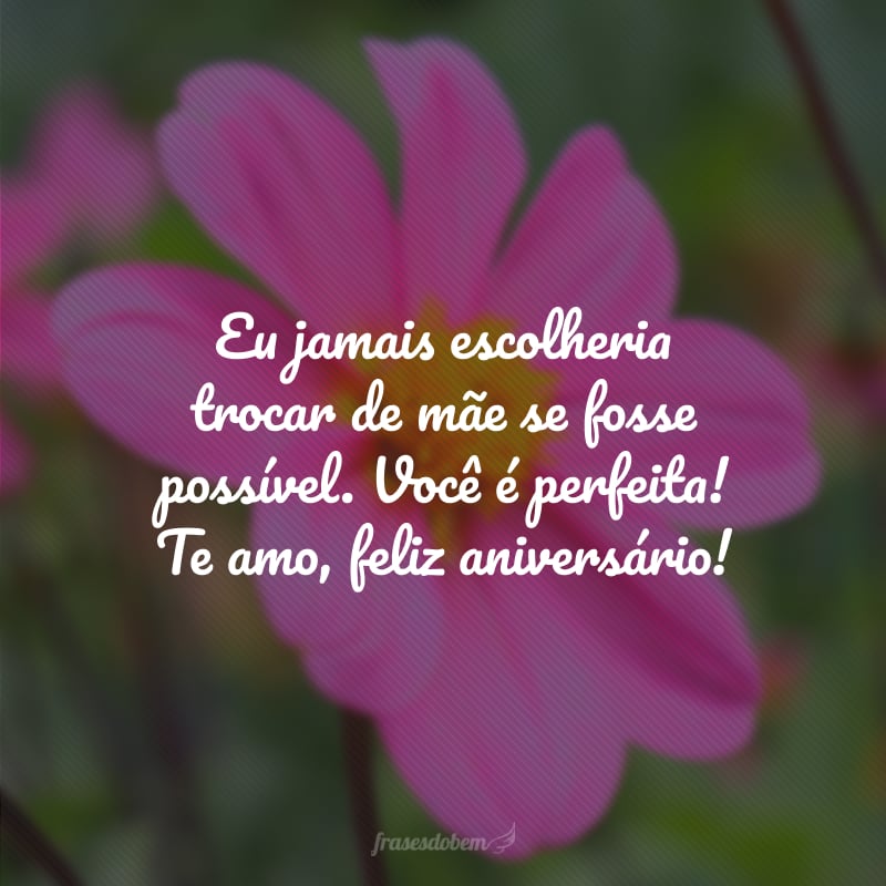 Eu jamais escolheria trocar de mãe se fosse possível. Você é perfeita! Te amo, feliz aniversário!