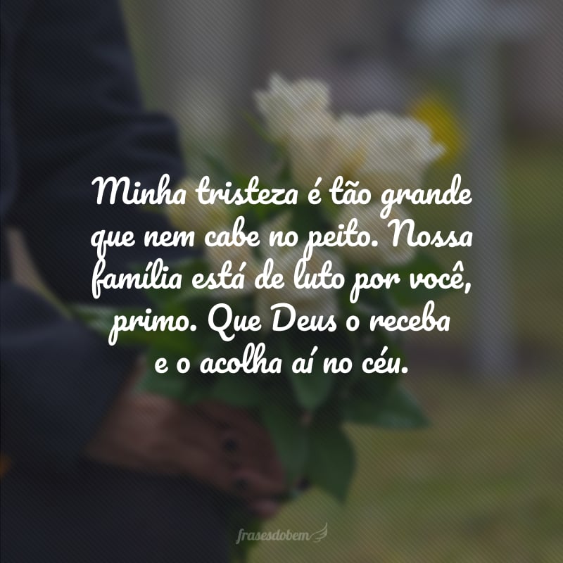 Minha tristeza é tão grande que nem cabe no peito. Nossa família está de luto por você, primo. Que Deus o receba e o acolha aí no céu.