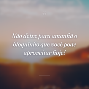 Não deixe para amanhã o bloquinho que você pode aproveitar hoje!