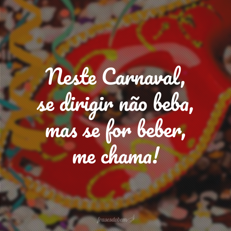 Neste Carnaval, se dirigir não beba, mas se for beber, me chama!
