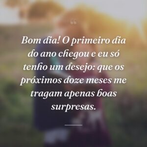 Bom dia! O primeiro dia do ano chegou e eu só tenho um desejo: que os próximos doze meses me tragam apenas boas surpresas.