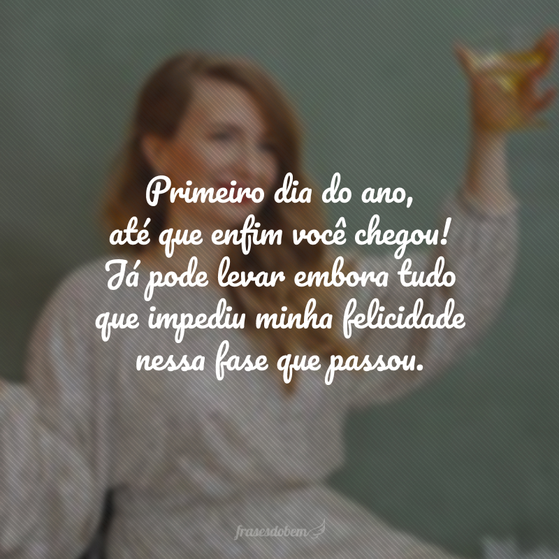 Primeiro dia do ano, até que enfim você chegou! Já pode levar embora tudo que impediu minha felicidade nessa fase que passou.