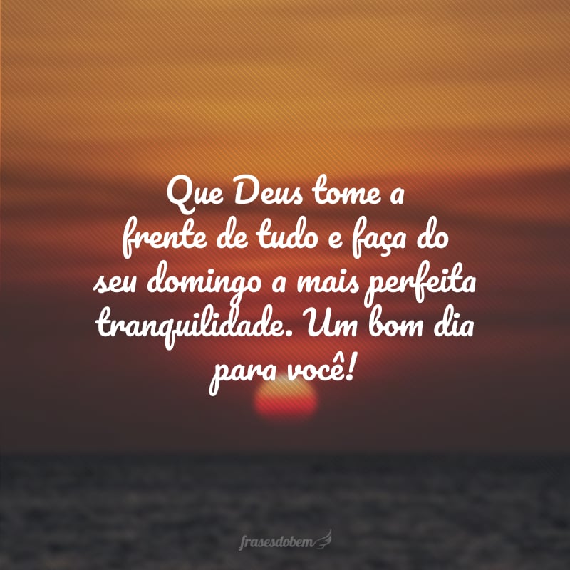 Que Deus tome a frente de tudo e faça do seu domingo a mais perfeita tranquilidade. Um bom dia para você!