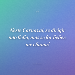 Neste Carnaval, se dirigir não beba, mas se for beber, me chama!