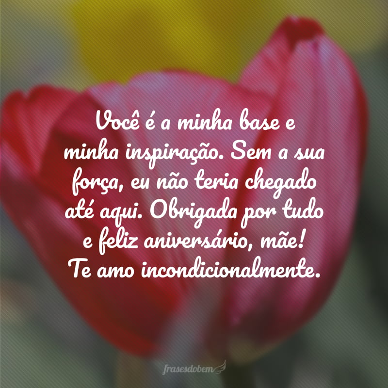 Você é a minha base e minha inspiração. Sem a sua força, eu não teria chegado até aqui. Obrigada por tudo e feliz aniversário, mãe! Te amo incondicionalmente.