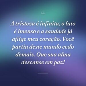 A tristeza é infinita, o luto é imenso e a saudade já aflige meu coração. Você partiu deste mundo cedo demais. Que sua alma descanse em paz!