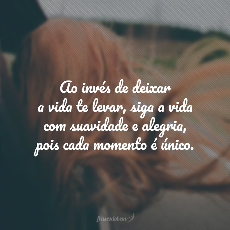 Ao invés de deixar a vida te levar, siga a vida com suavidade e alegria, pois cada momento é único.