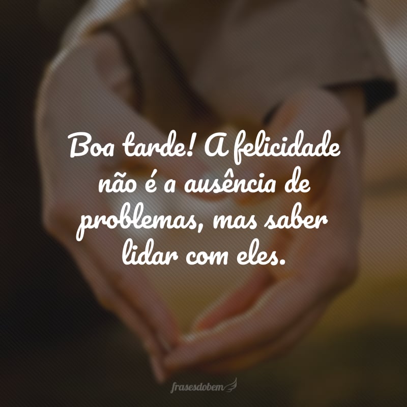 Boa tarde! A felicidade não é a ausência de problemas, mas saber lidar com eles.