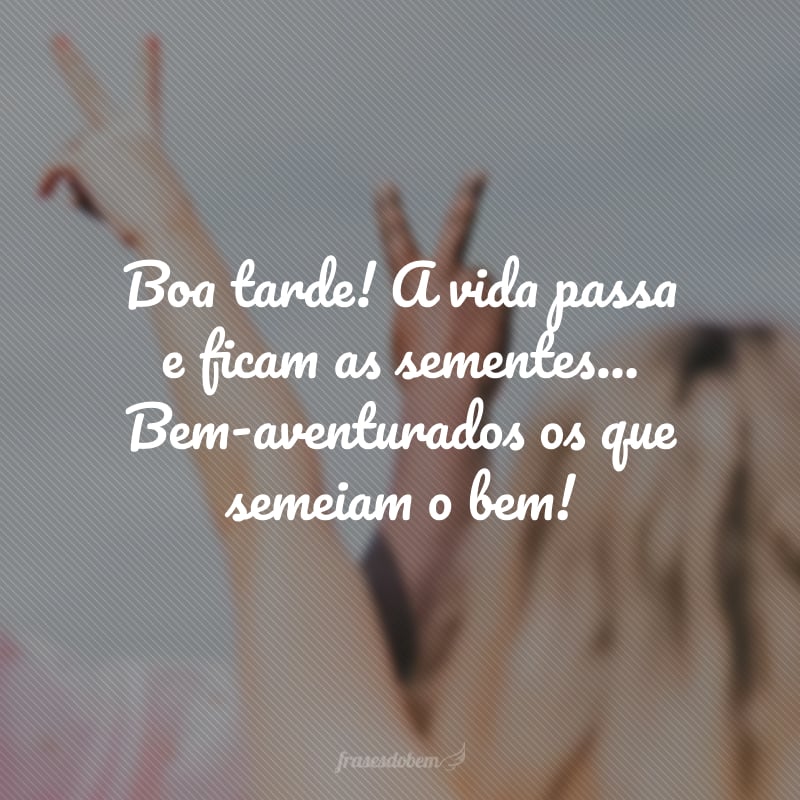 Boa tarde! A vida passa e ficam as sementes... Bem-aventurados os que semeiam o bem!