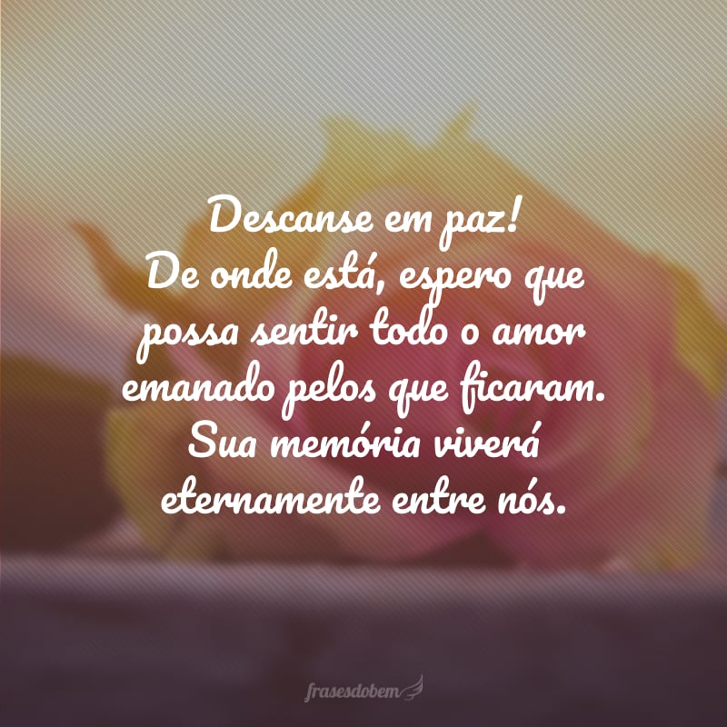 Descanse em paz! De onde está, espero que possa sentir todo o amor emanado pelos que ficaram. Sua memória viverá eternamente entre nós.