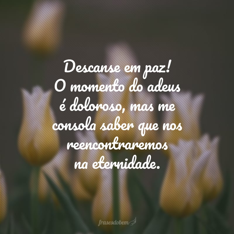 Descanse em paz! O momento do adeus é doloroso, mas me consola saber que nos reencontraremos na eternidade.