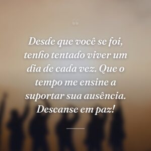 Desde que você se foi, tenho tentado viver um dia de cada vez. Que o tempo me ensine a suportar sua ausência. Descanse em paz!