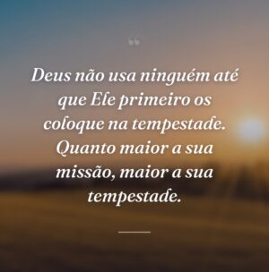 Deus não usa ninguém até que Ele primeiro os coloque na tempestade. Quanto maior a sua missão, maior a sua tempestade.