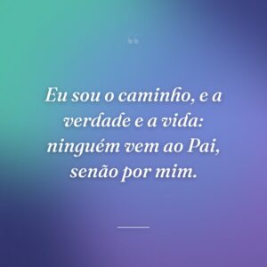 Eu sou o caminho, e a verdade e a vida: ninguém vem ao Pai, senão por mim.