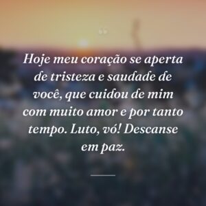 Hoje meu coração se aperta de tristeza e saudade de você, que cuidou de mim com muito amor e por tanto tempo. Luto, vó! Descanse em paz.
