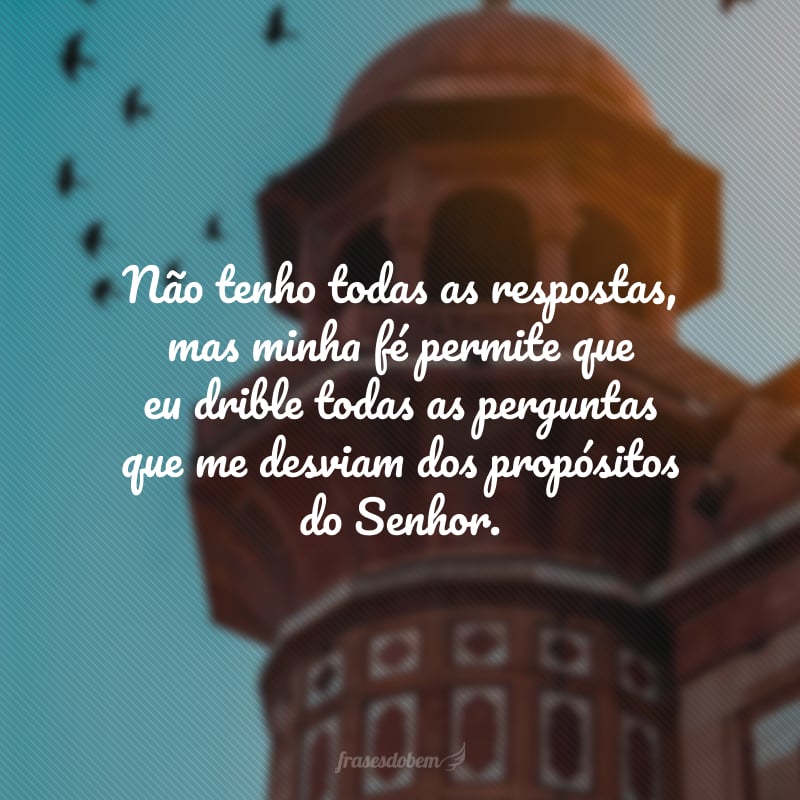 Não tenho todas as respostas, mas minha fé permite que eu drible todas as perguntas que me desviam dos propósitos do Senhor.