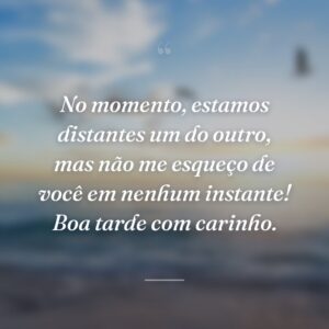 No momento, estamos distantes um do outro, mas não me esqueço de você em nenhum instante! Boa tarde com carinho.