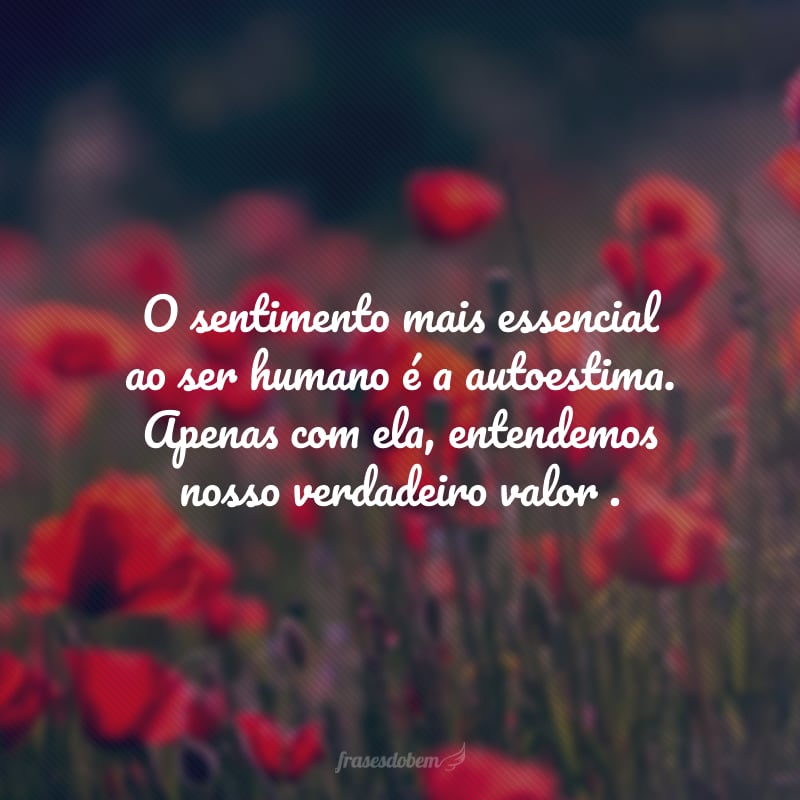 O sentimento mais essencial ao ser humano é a autoestima.Apenas com ela, entendemos nosso verdadeiro valor .