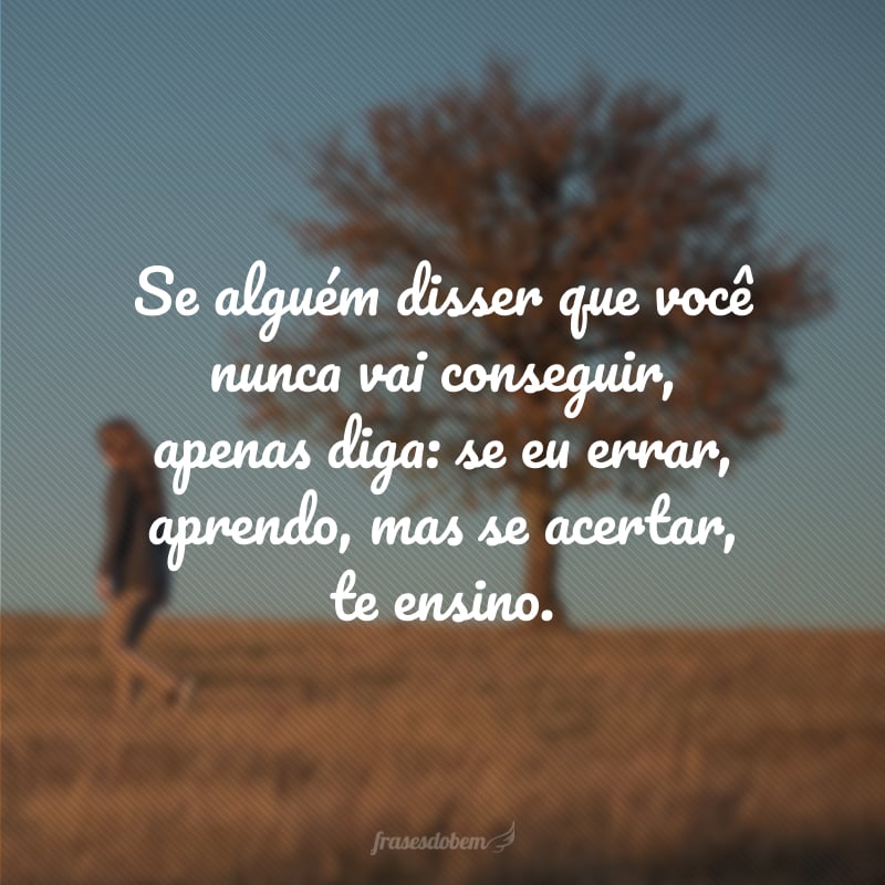 Se alguém disser que você nunca vai conseguir, apenas diga: se eu errar, aprendo, mas se acertar, te ensino.