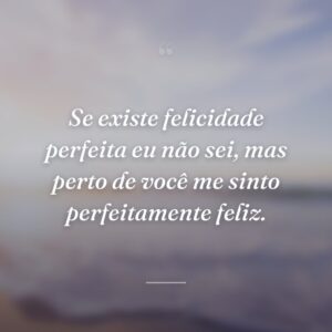 Se existe felicidade perfeita eu não sei, mas perto de você me sinto perfeitamente feliz.