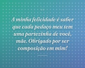 A minha felicidade é saber que cada pedaço meu tem uma partezinha de você, mãe. Obrigado por ser composição em mim!