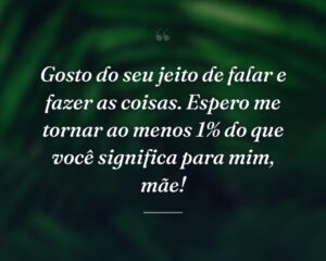 Gosto do seu jeito de falar e fazer as coisas. Espero me tornar ao menos 1% do que você significa para mim, mãe!