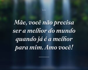 Mãe, você não precisa ser a melhor do mundo quando já é a melhor para mim. Amo você!